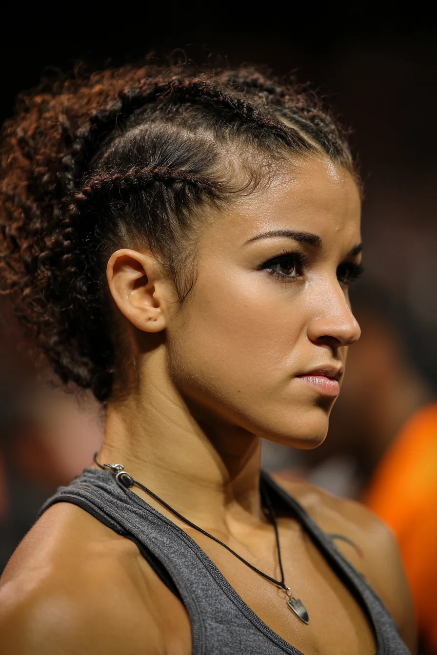 Sculpted Side Cornrows with Voluminous Curly Puff