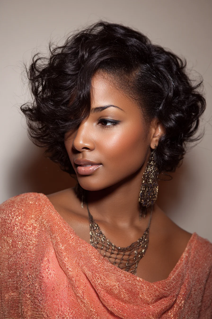 Short Layered Side‑Swept Curls — Voluminous Bob for Natural & Relaxed Hair