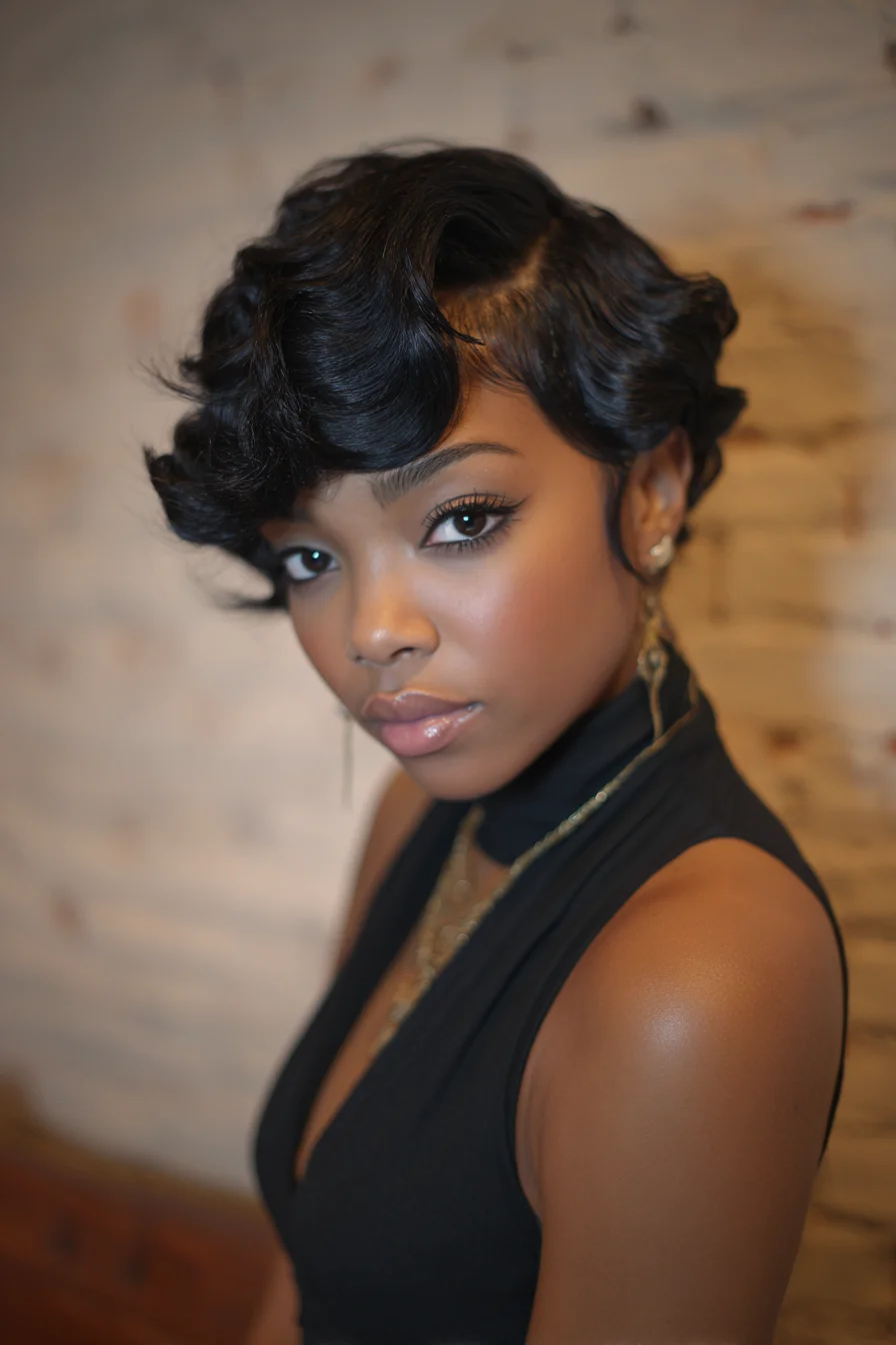 Short Retro Finger Waves - Sculpted Pixie Waves with Deep Side Part