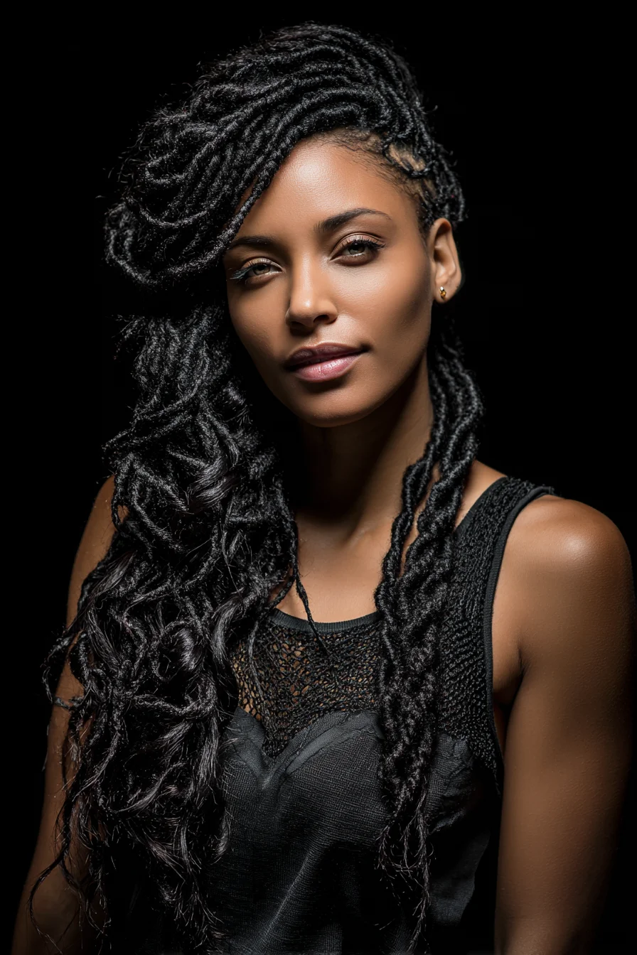 Side‑Swept Faux Locs with Loose Textured Ends
