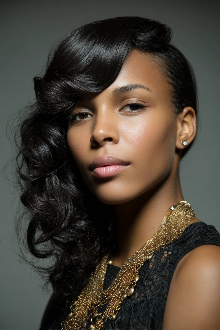 Side‑Swept Hollywood Waves with Deep Part — Glossy Vintage S‑Curve