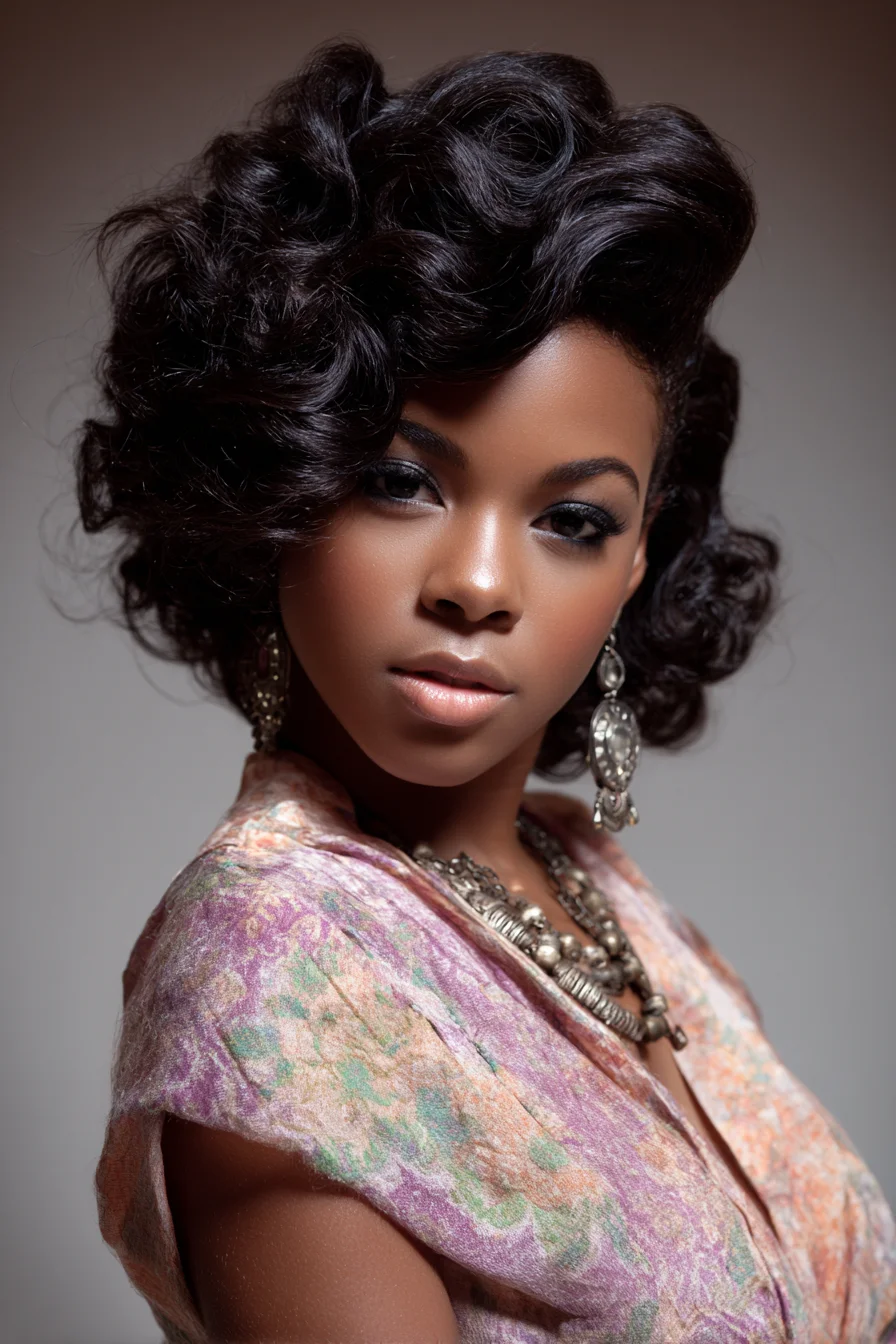 Side-Swept Voluminous Finger Waves for Natural Textured Hair