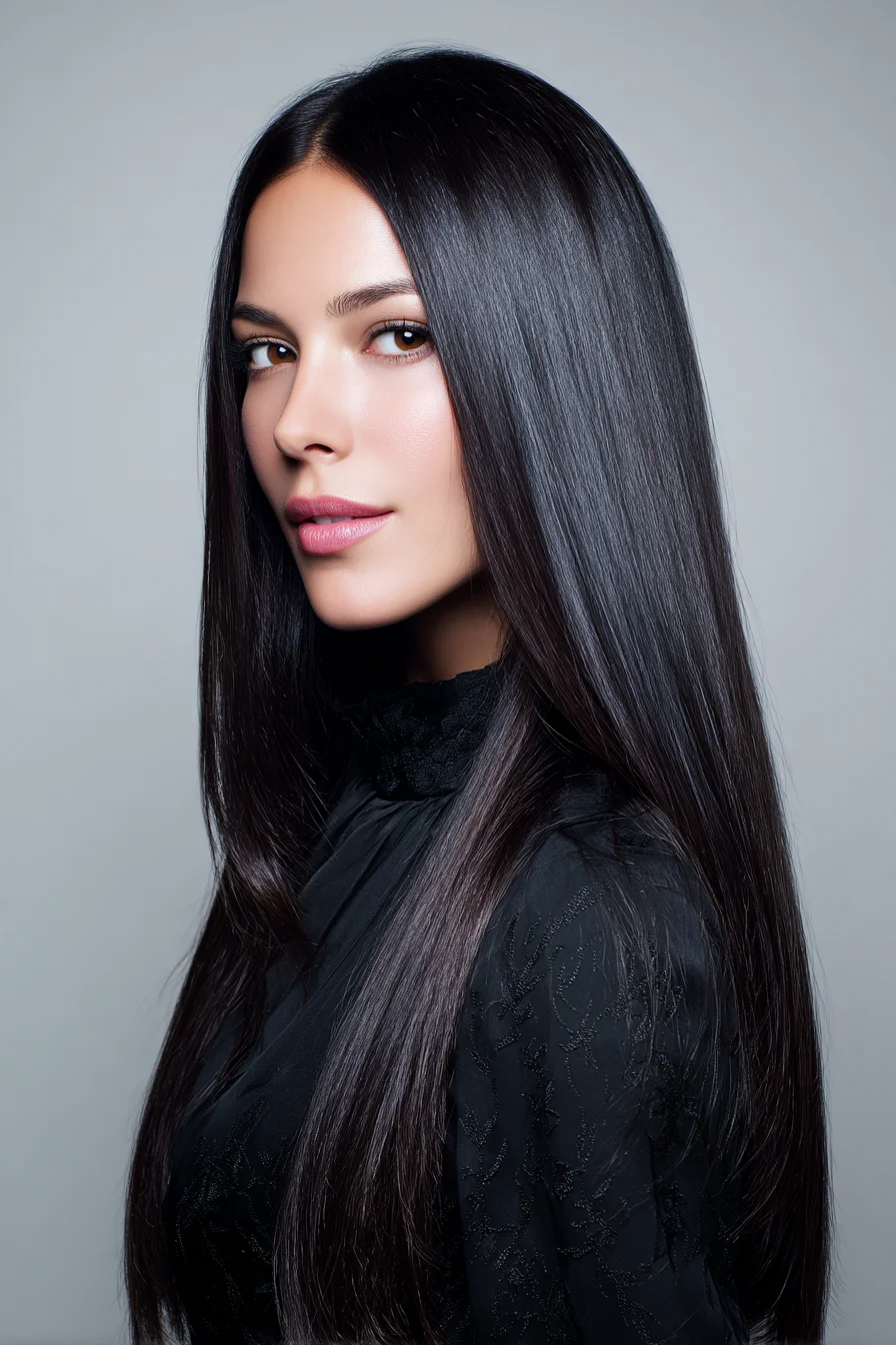 Sleek Center-Part Long Straight Hair — Glossy Salon Finish