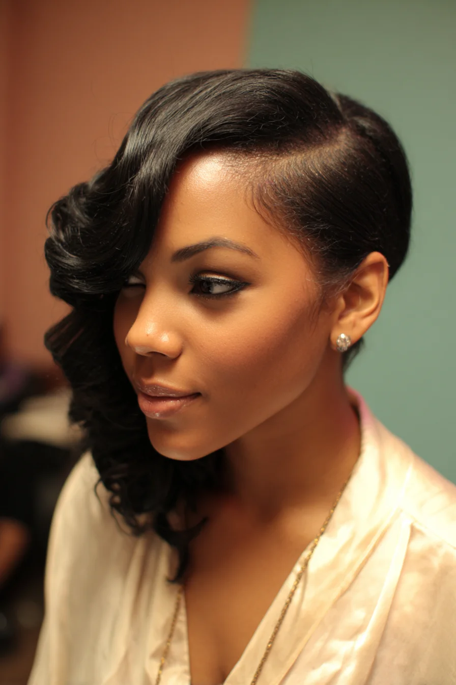 Sleek Deep Side Part with Soft Barrel Curls — Asymmetrical Glam