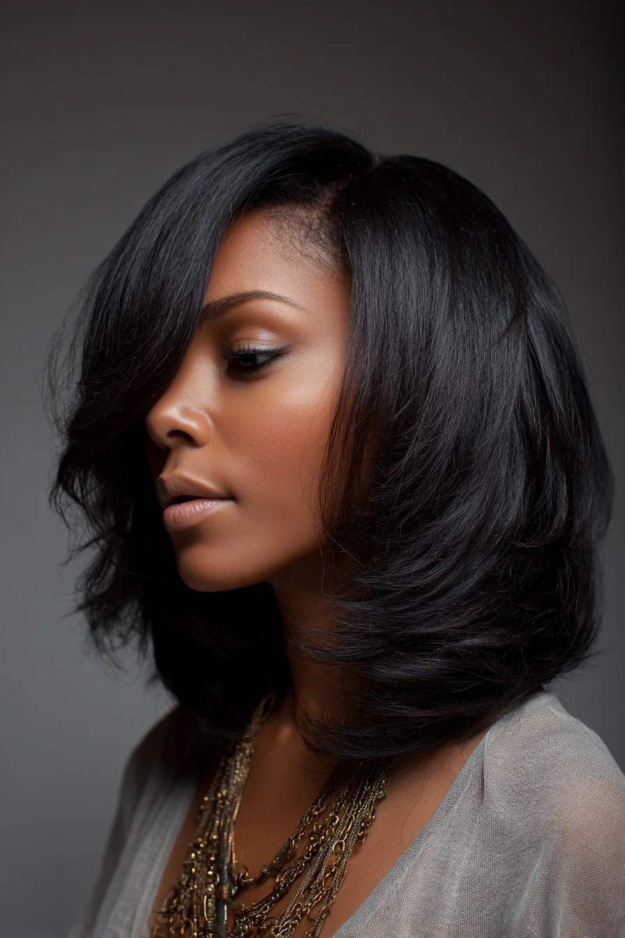 Sleek Layered Blowout with Side-Swept Fringe