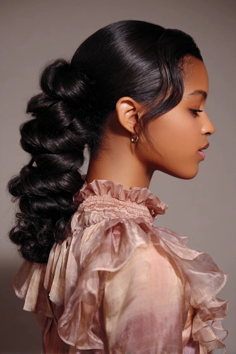 Sleek Low Bubble Ponytail with Face‑Framing Swoop