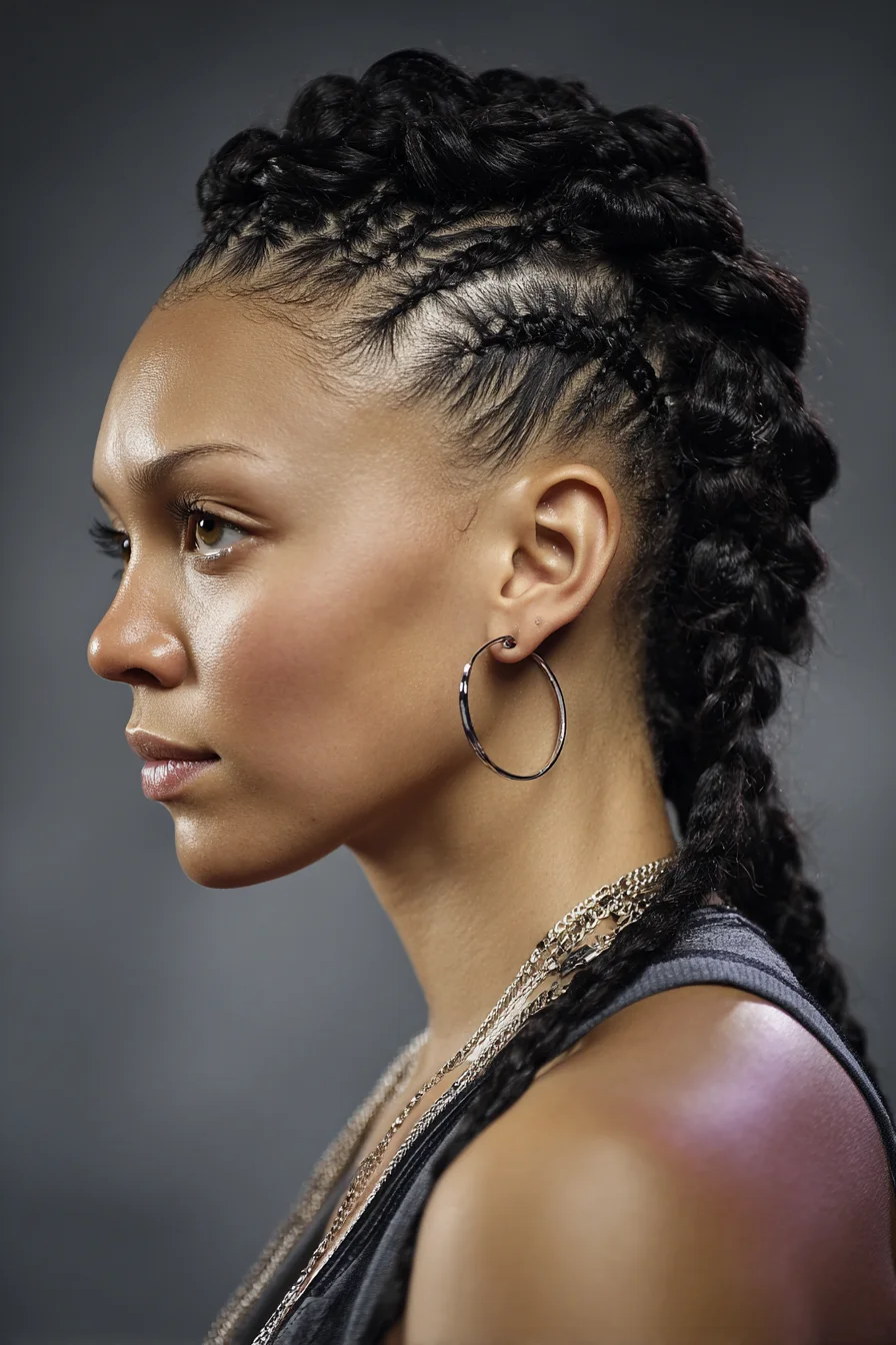 Sleek Parallel Cornrows Merged into Thick Center Braids