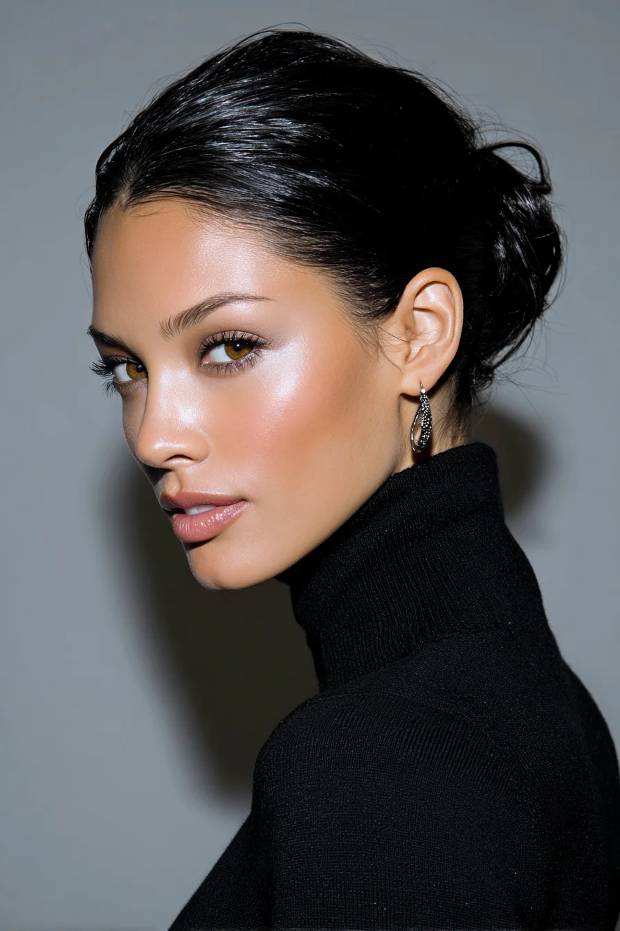 Sleek Wet‑Look Low Bun — Textured Chignon for Medium to Long Hair