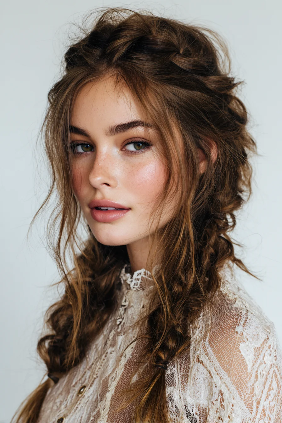 Textured Boho Double Braids with Soft Face-Framing Pieces