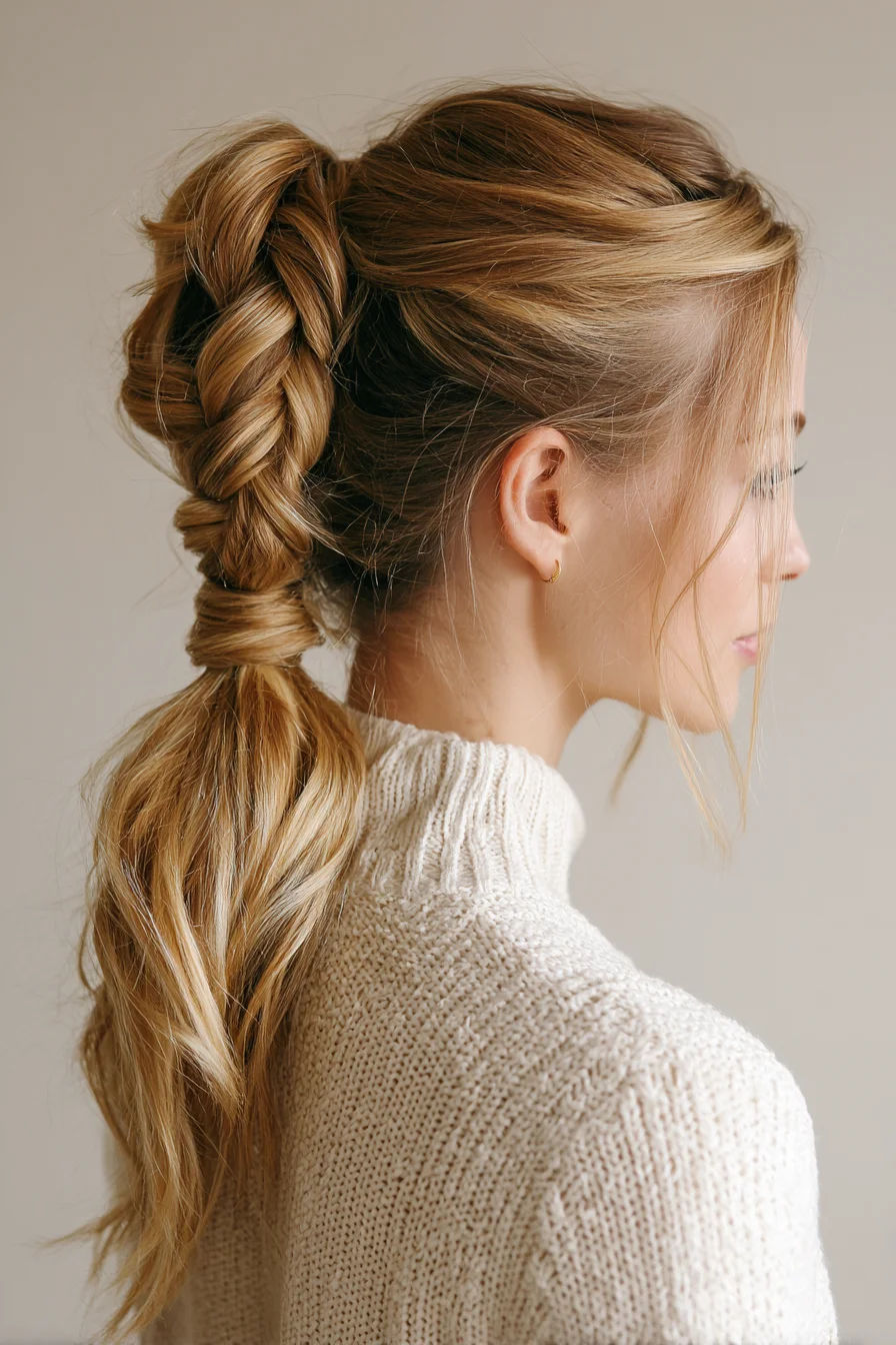 Textured Braided Bubble Ponytail — Voluminous Dutch Braid to Low Pony