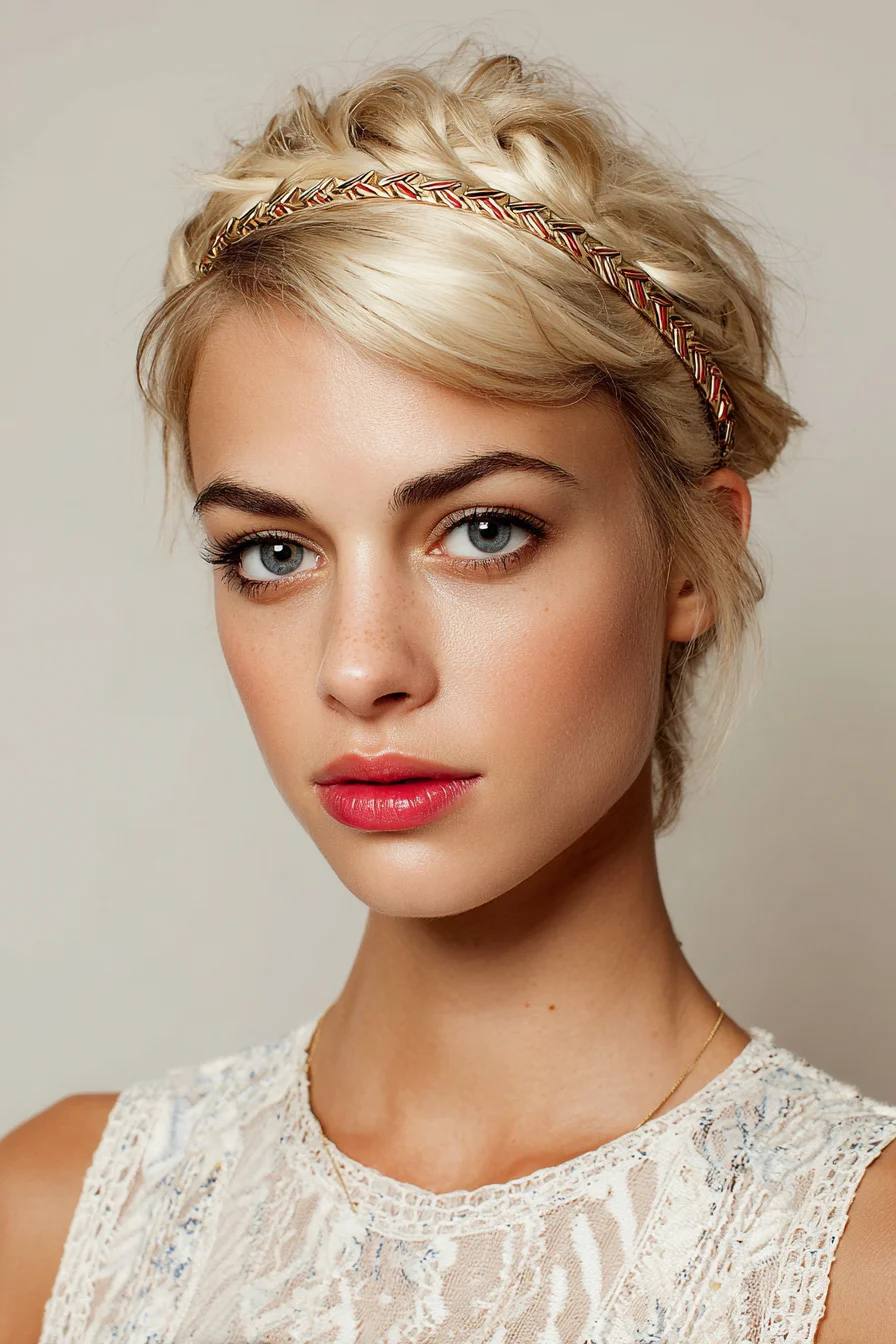 Textured Braided Crown Updo for Short to Mid-Length Hair