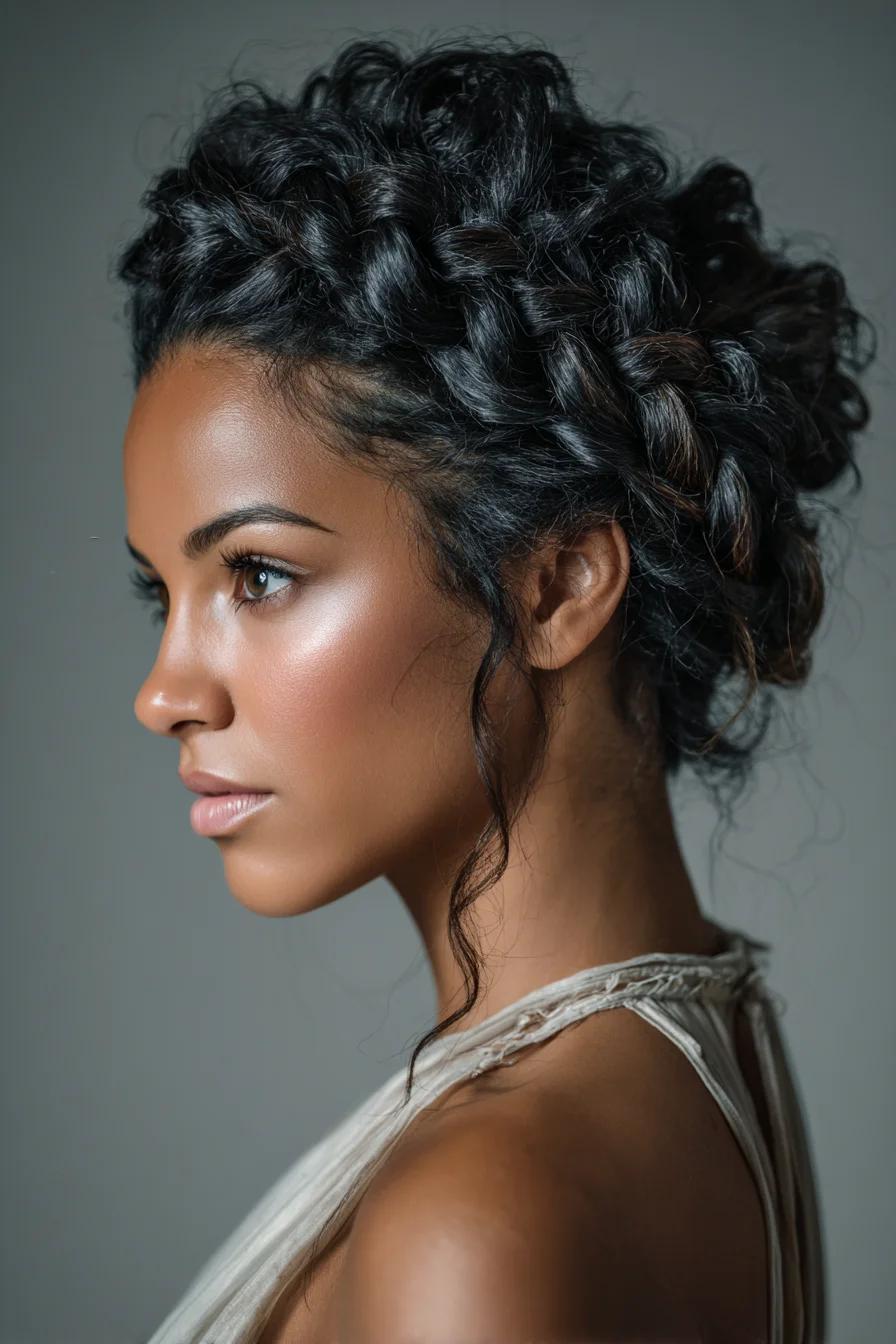 Textured Braided Crown Updo with Face‑Framing Tendrils