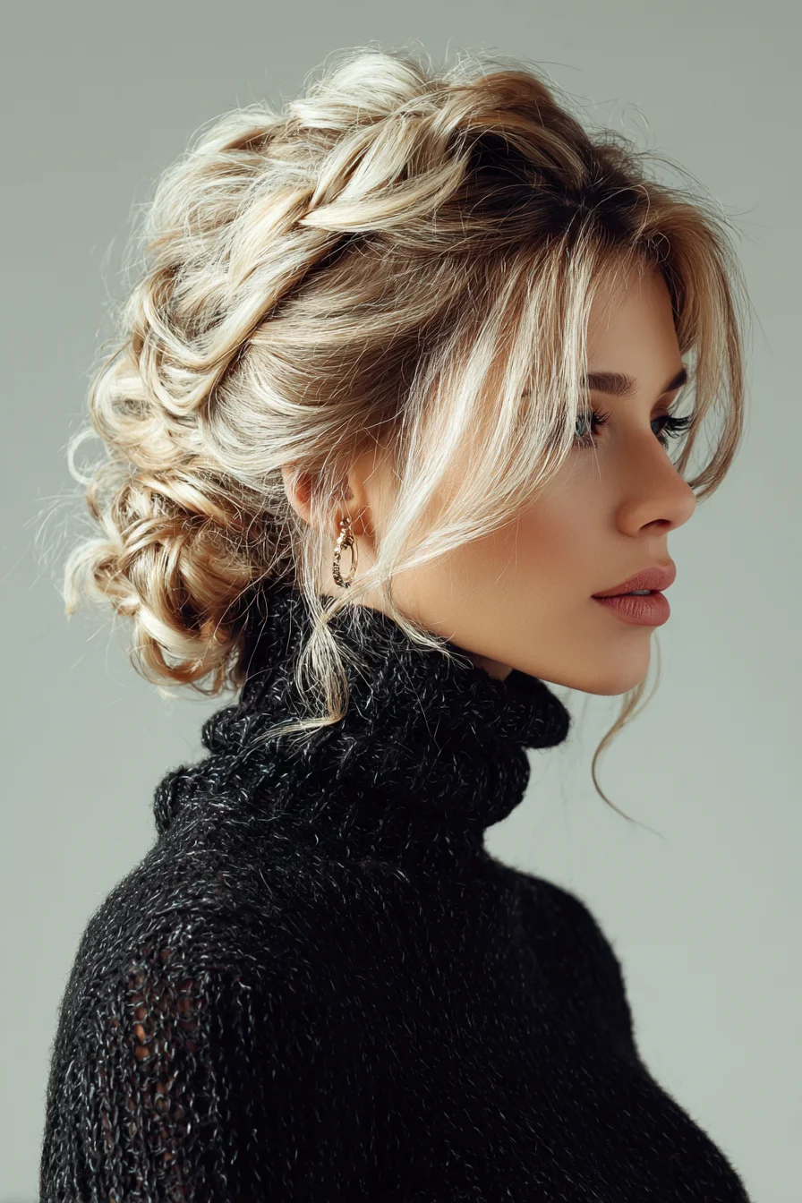 Textured Braided Low Bun Updo — Loose Romantic Updo for Fine to Medium Hair
