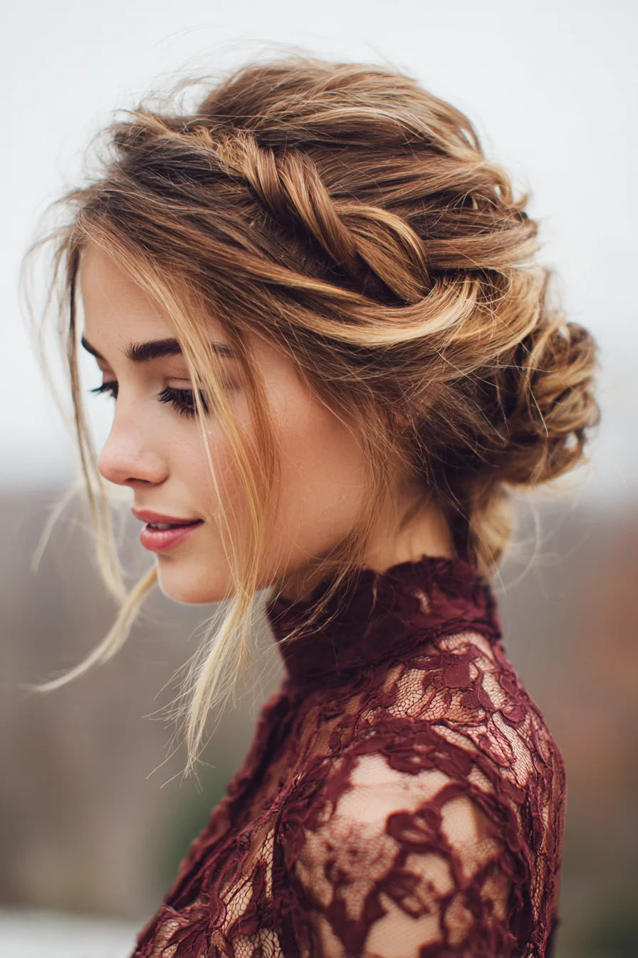 Textured Braided Low Messy Bun — Romantic Updo for Medium to Thick Hair