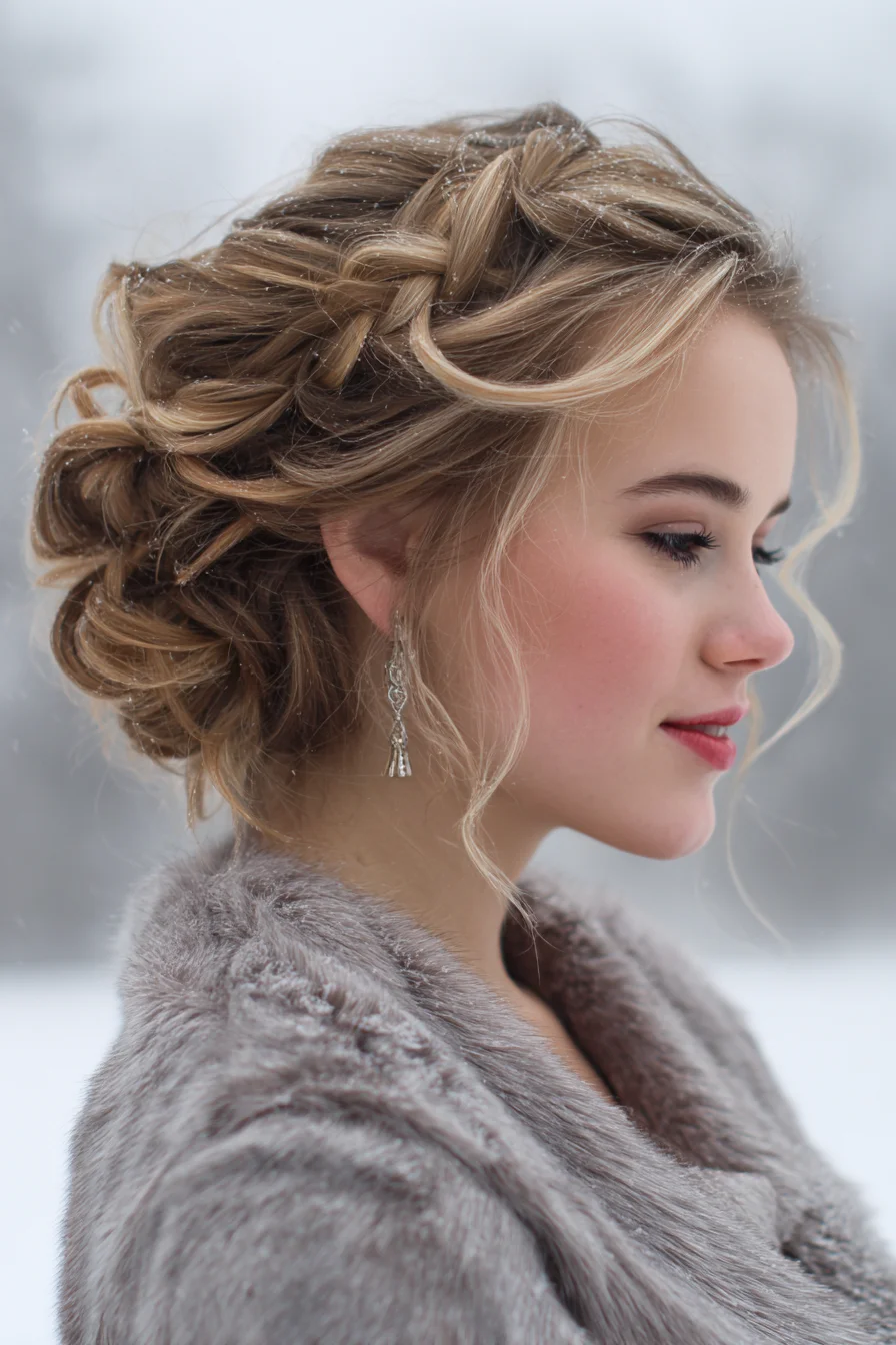 Textured Braided Updo with Soft Face‑Framing Tendrils