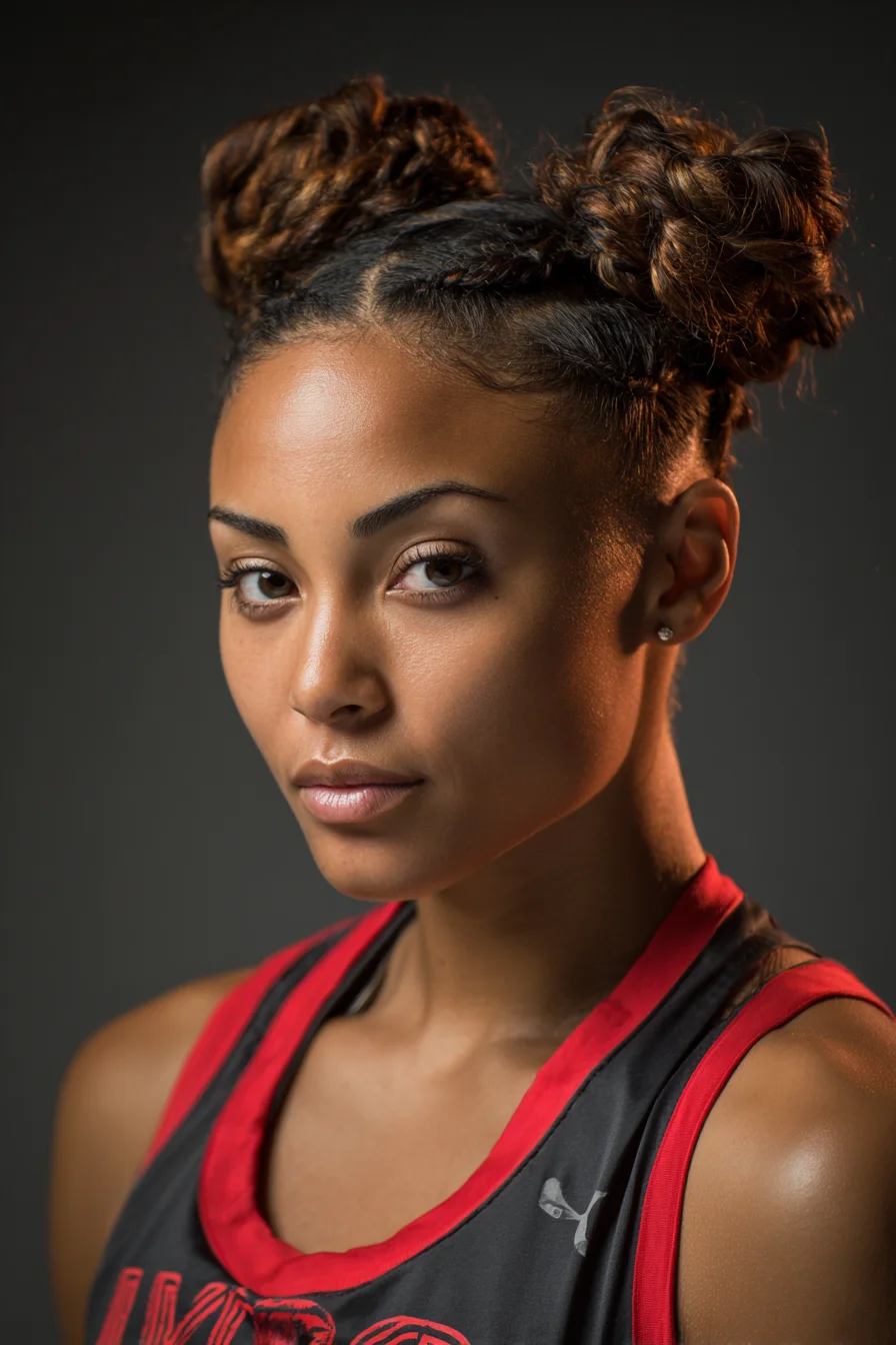 Textured Cornrow Space Buns — Double Braided Buns for Natural Hair