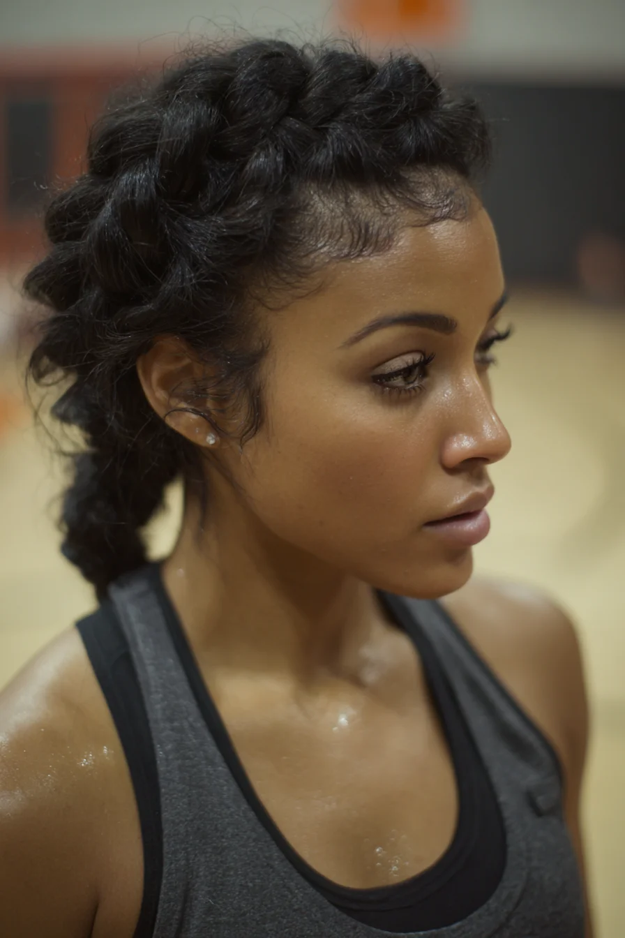 Textured Crown Dutch Braid (Pancaked) into Low Braided Ponytail