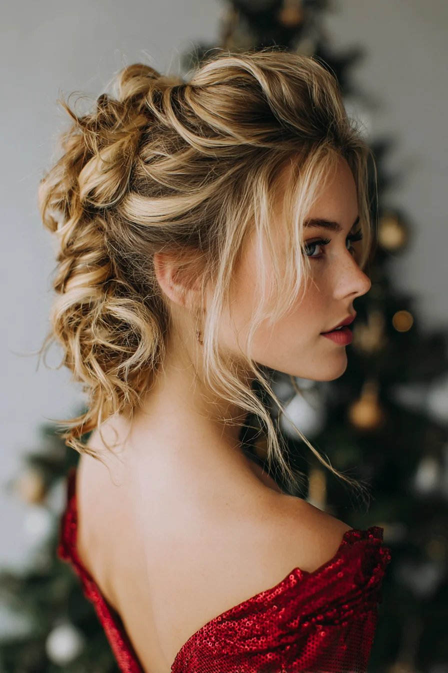 Textured Curly Romantic Updo with Face‑Framing Pieces