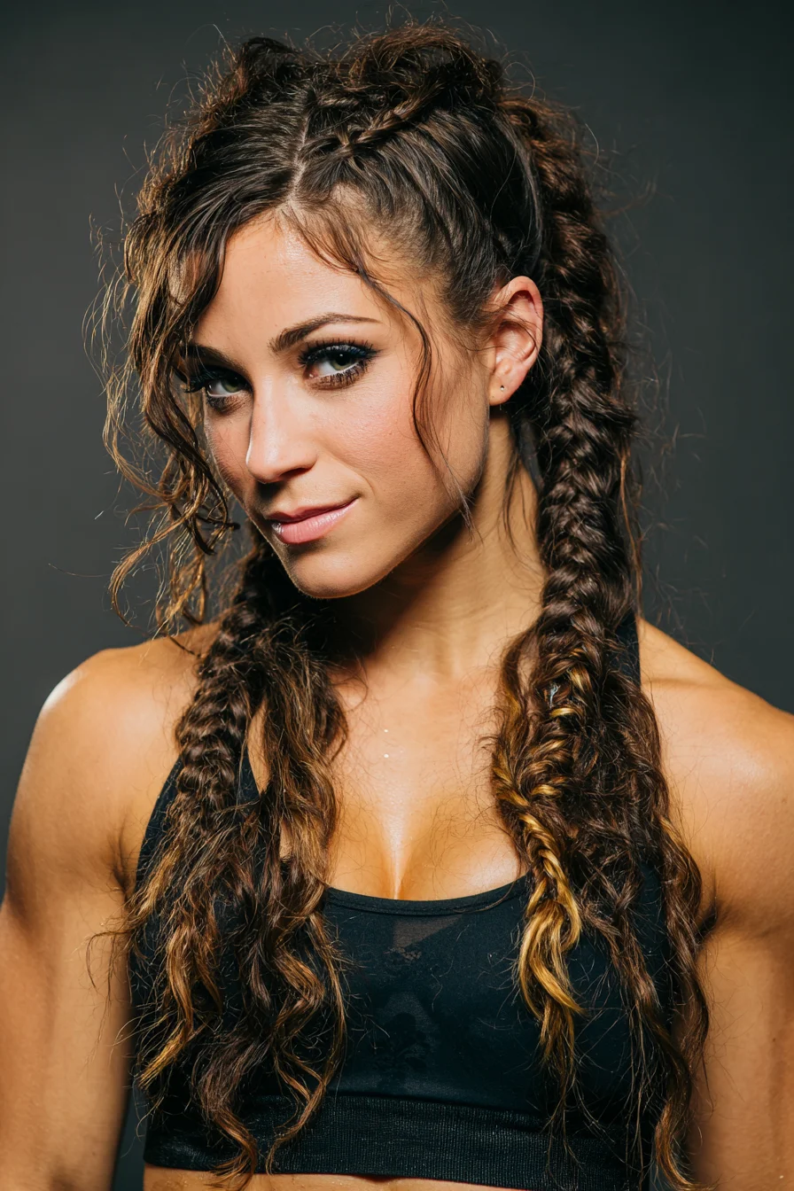 Textured Double Braids with Face‑Framing Waves & Fishtail Detail