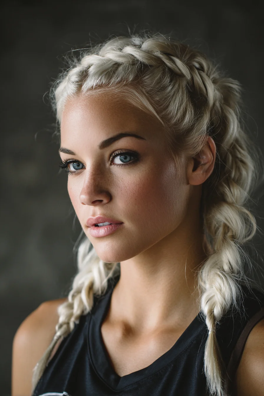 Textured Double Dutch (Boxer) Braids for Medium–Long Platinum Blonde Hair