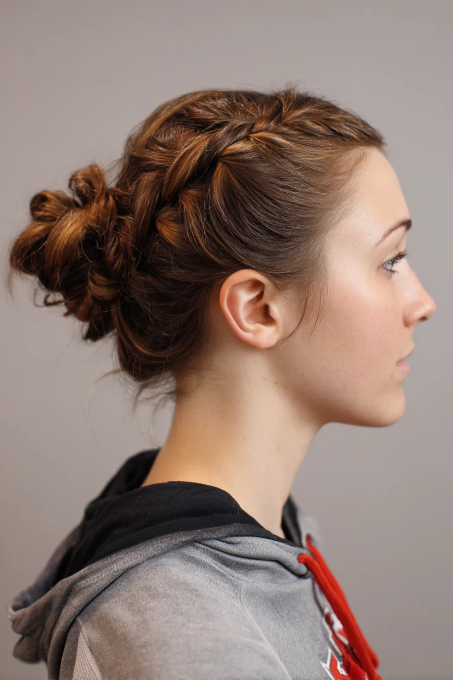 Textured Dutch Braid into Twisted Low Bun — Braided Updo for Medium–Thick Hair