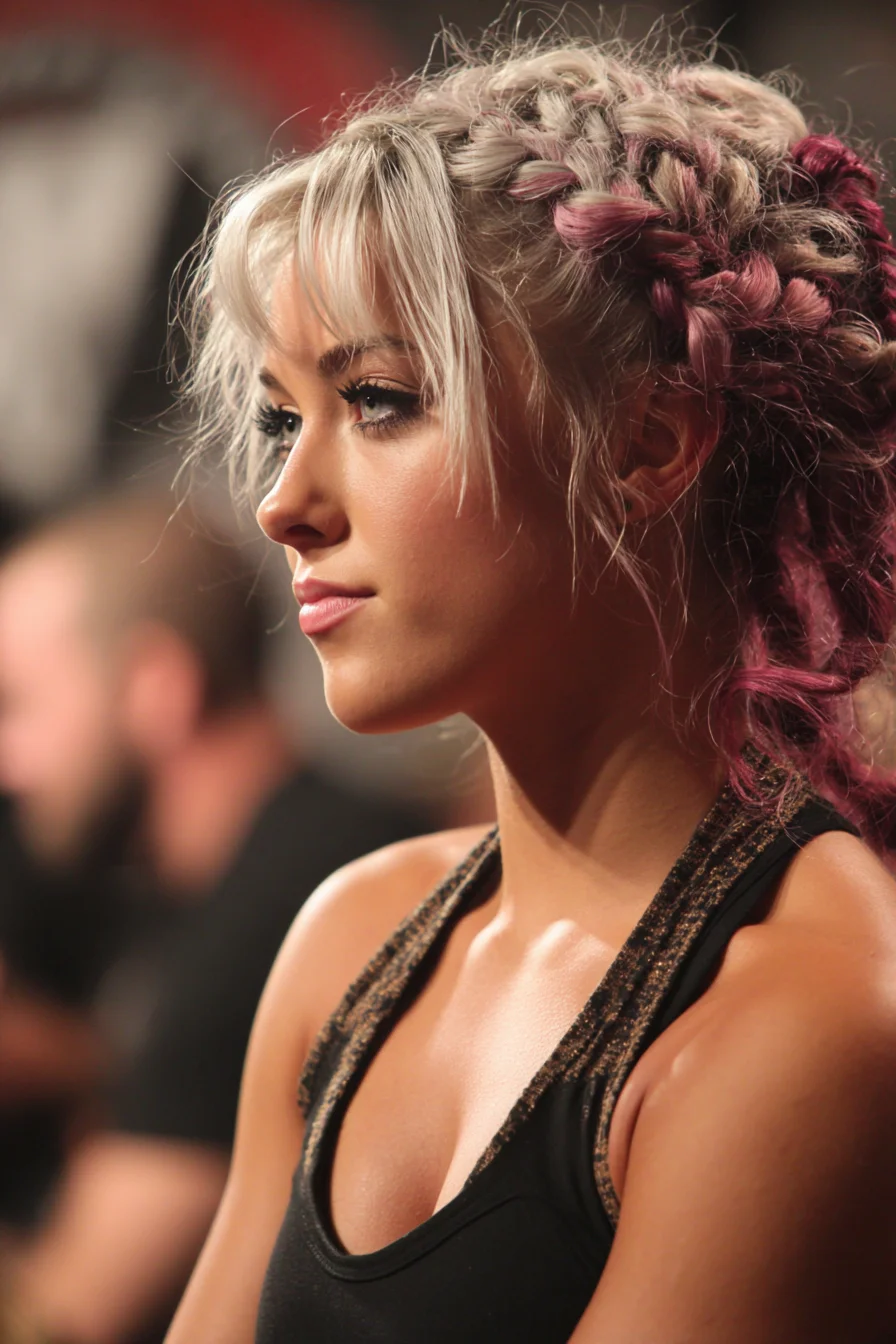 Textured Dutch Braids with Soft Fringe and Pink Balayage