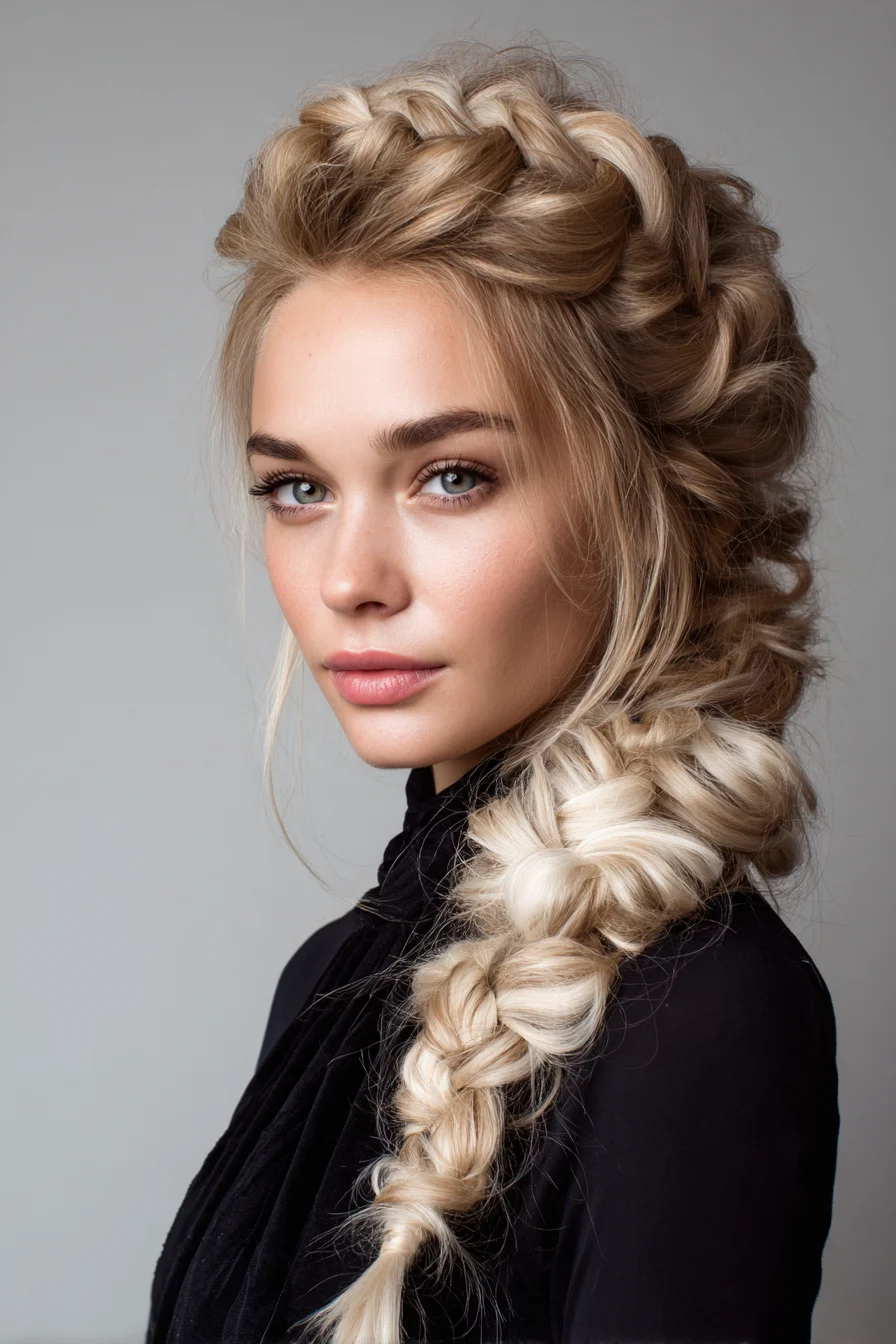 Textured Dutch Crown with Voluminous Side Fishtail Braid