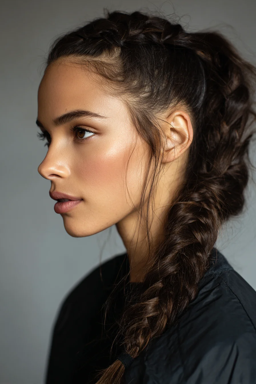Textured Dutch-to-Fishtail Braided Ponytail with Face‑Framing Tendrils