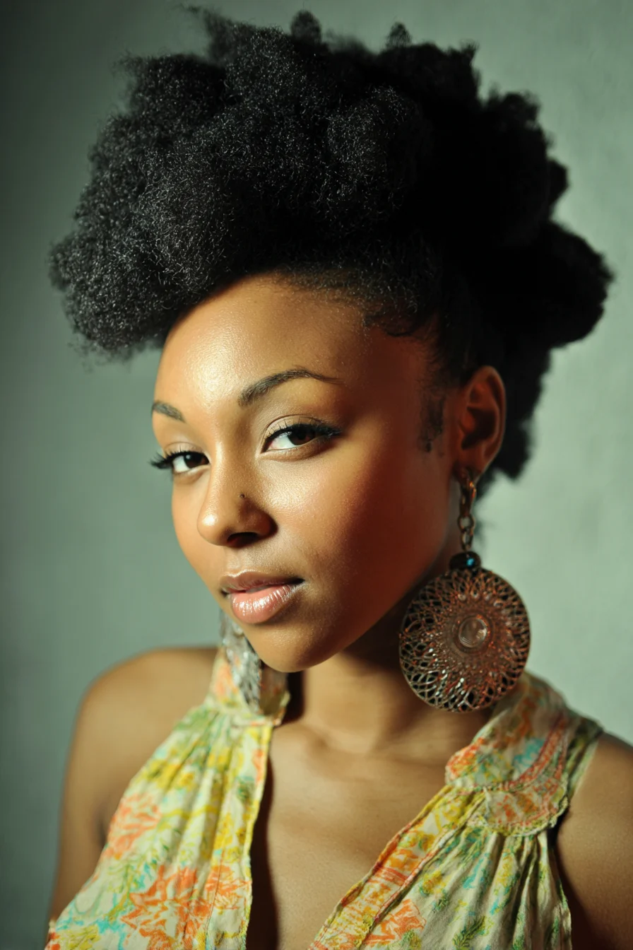 Textured High Afro Puff — Natural Kinky/Coily Updo