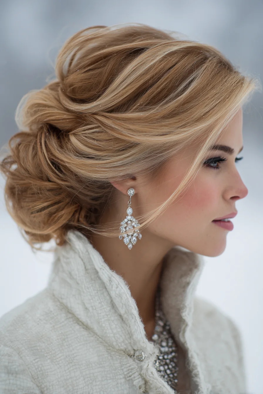 Textured Low Chignon Updo with Side‑Swept Face‑Framing Pieces