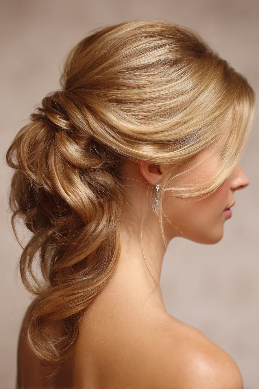 Textured Low Twisted Updo with Face‑Framing Waves