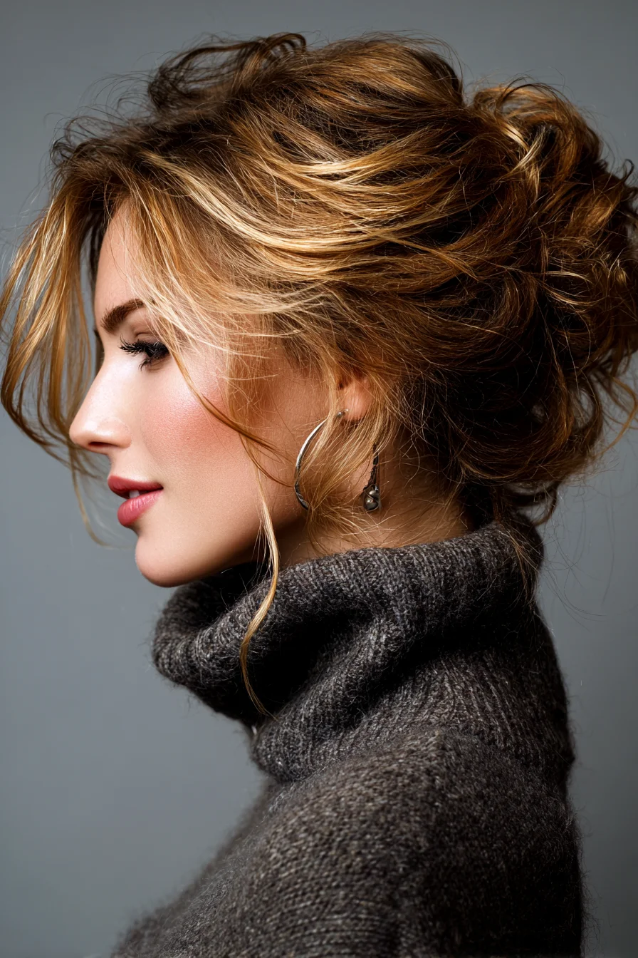 Textured Messy Low Updo with Face-Framing Tendrils