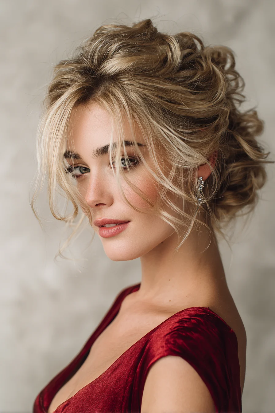 Textured Romantic Updo with Face‑Framing Tendrils