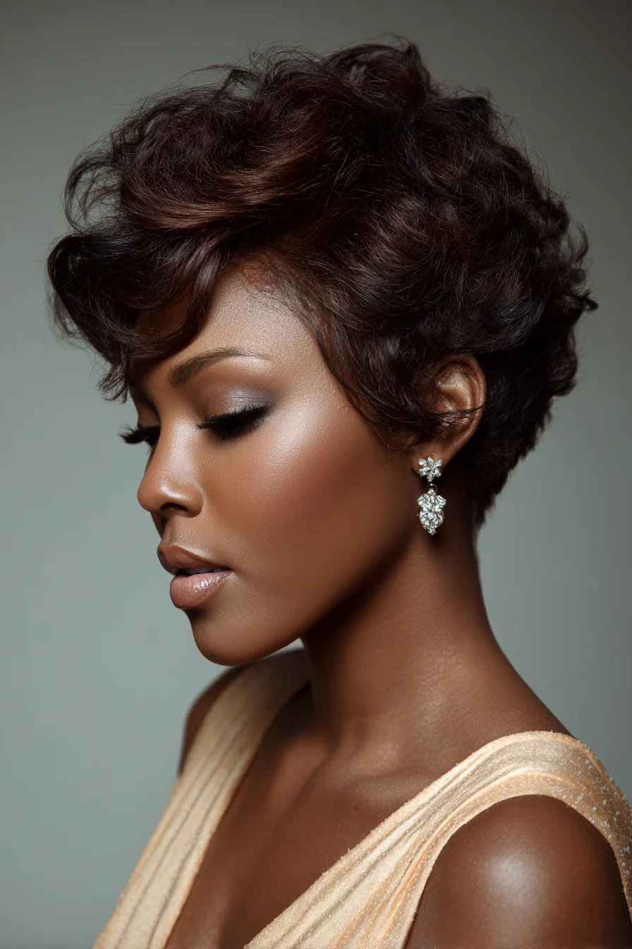 Textured Short Pixie with Soft Waves and Side-Swept Fringe