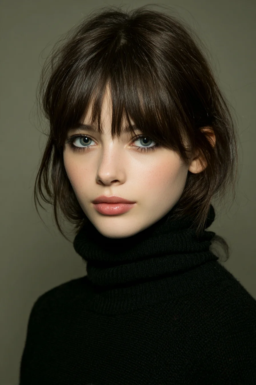 Textured Shoulder-Length Bob with Wispy Curtain Fringe
