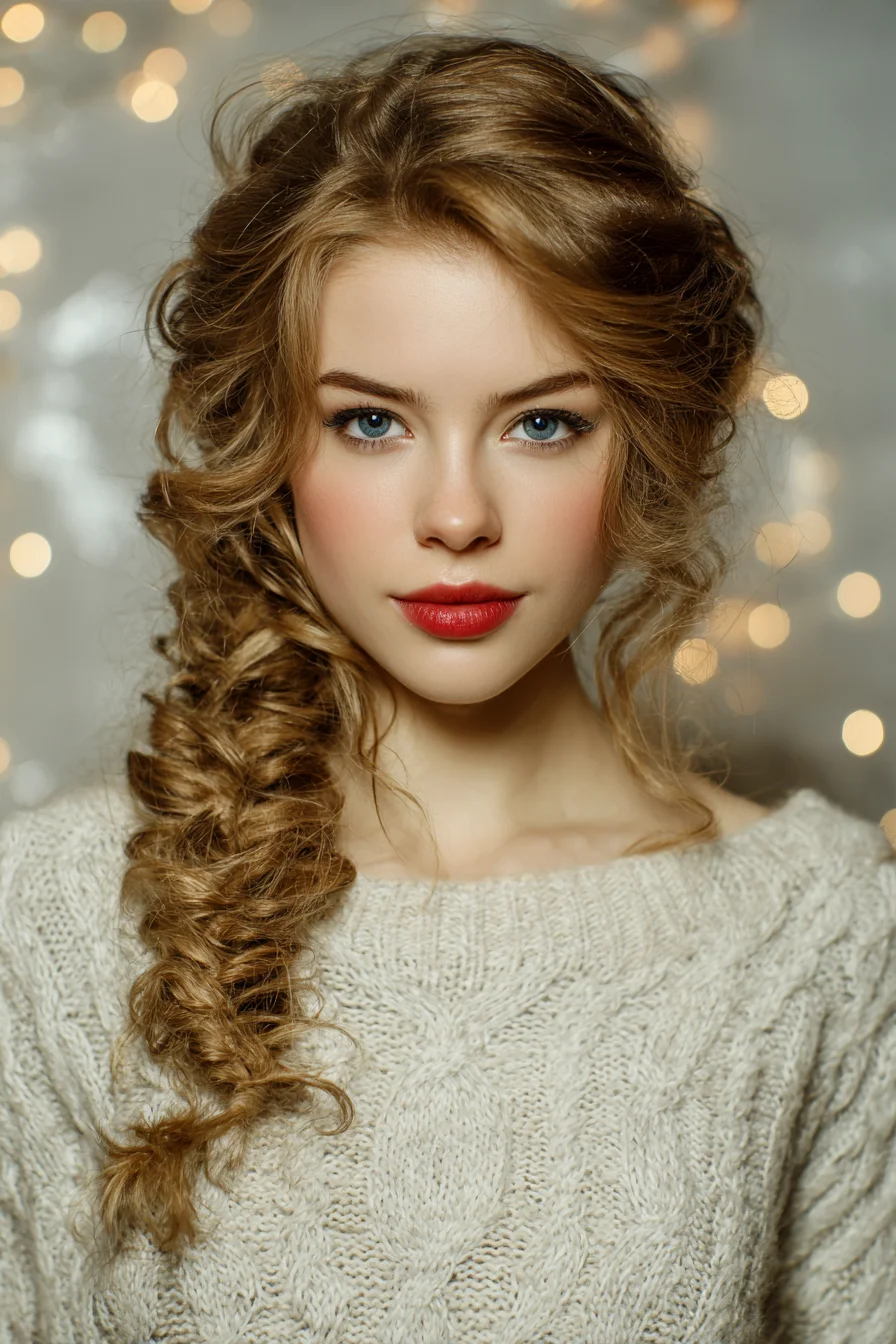 Textured Side Fishtail Braid with Soft Face‑Framing Curls