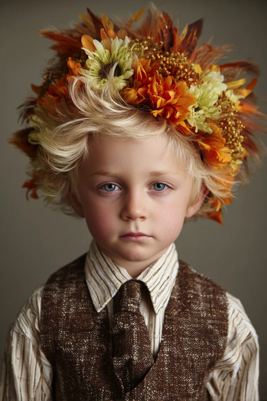 Tousled Short Blonde Crop with Soft Waves and Floral Crown