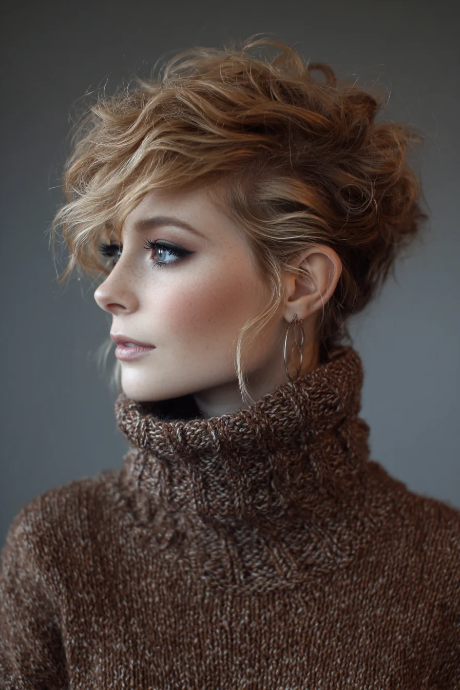 Tousled Textured Updo with Side-Swept Fringe