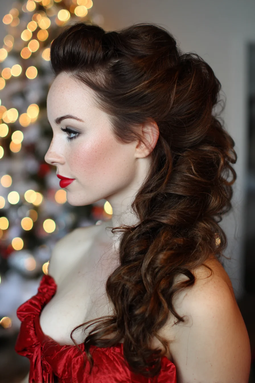 Vintage Side-Swept Voluminous Curls — Half-Up Glam for Medium to Long Hair
