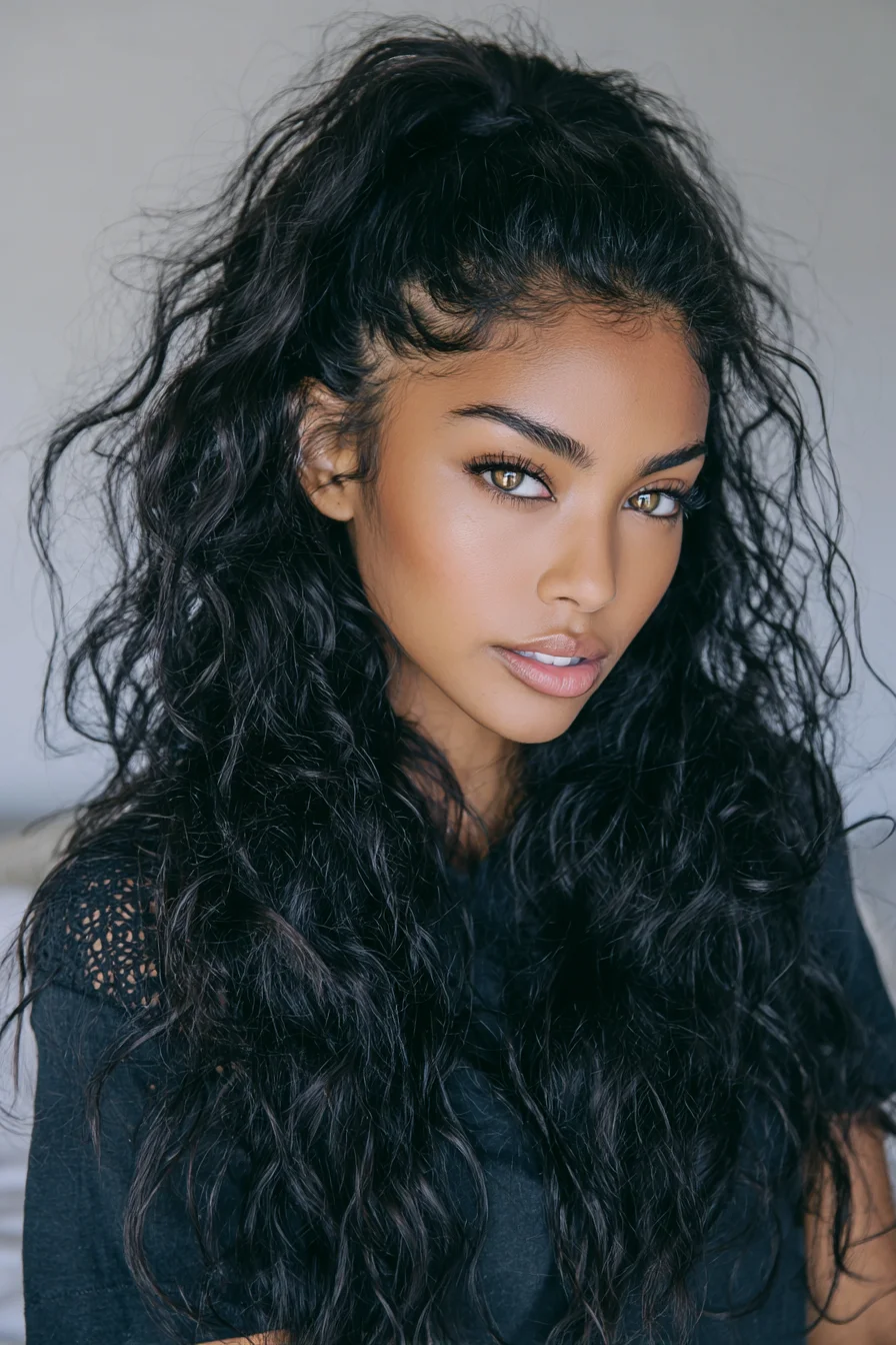 Voluminous Half‑Up High Ponytail — Textured Natural Curls