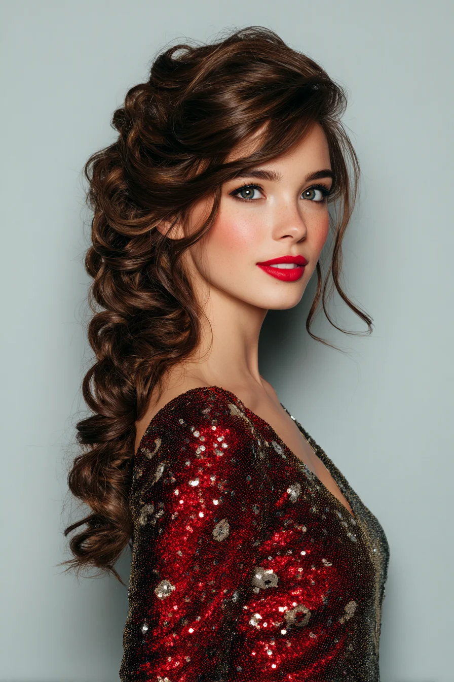 Voluminous Romantic Side Braid with Soft Face-Framing Curls
