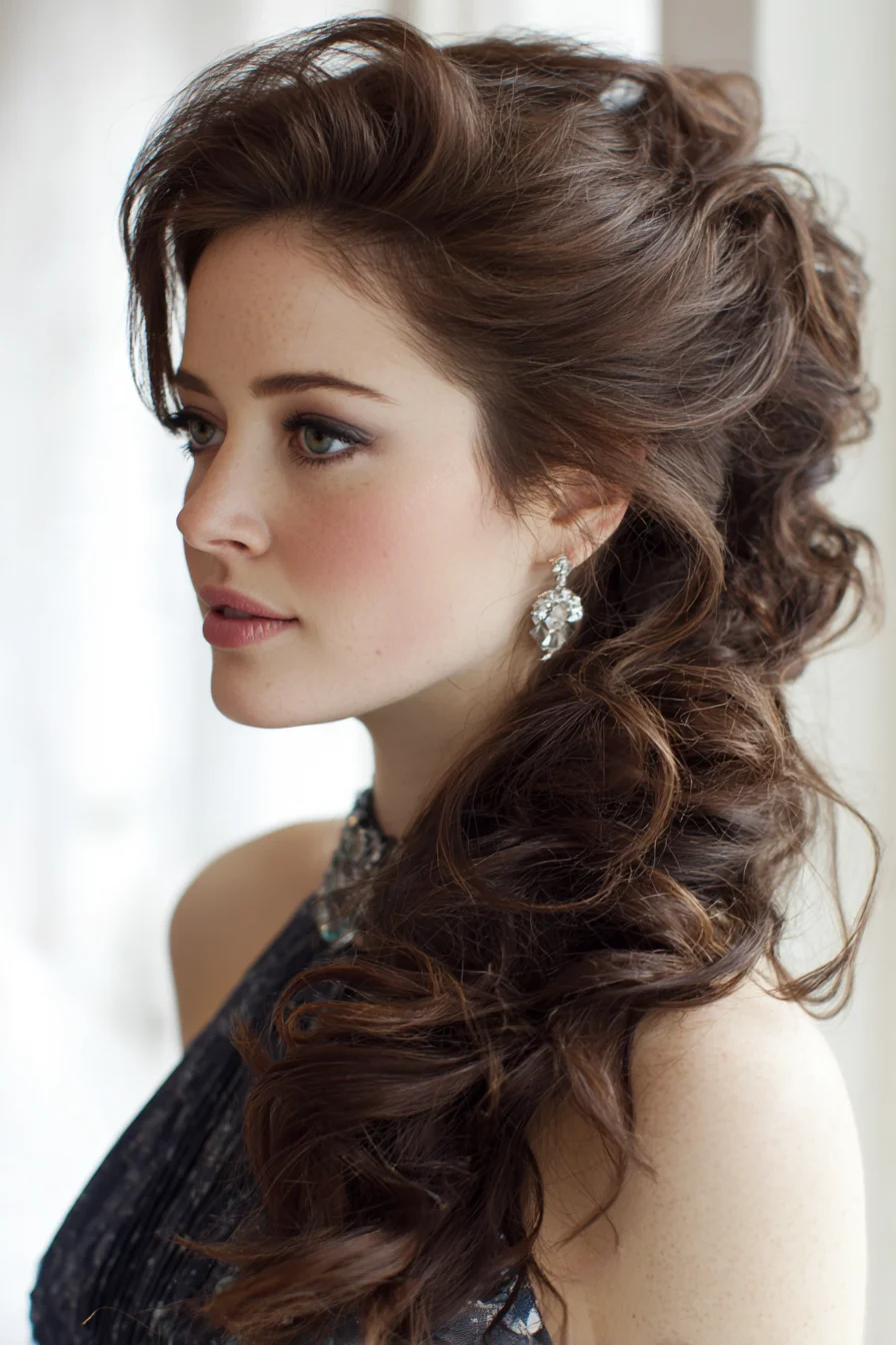Voluminous Side-Swept Half-Up with Loose Romantic Curls