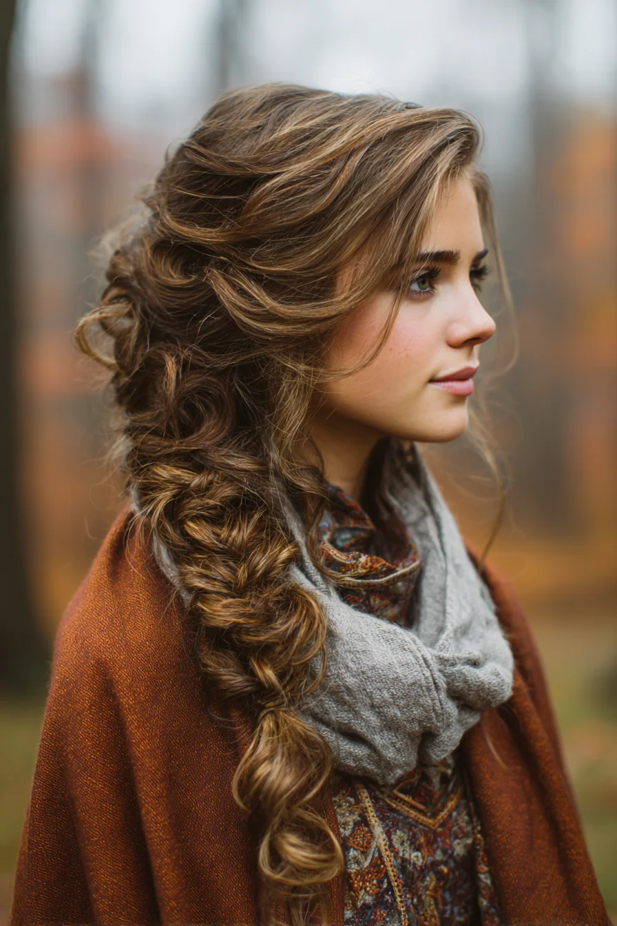 Voluminous Textured Side Fishtail Braid for Wavy and Curly Hair