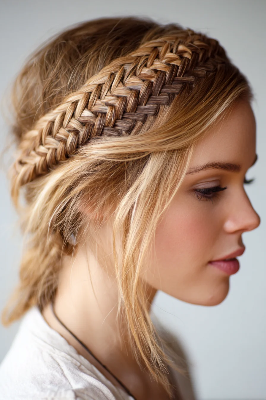 Woven Crown Braid with Loose Face‑Framing Pieces